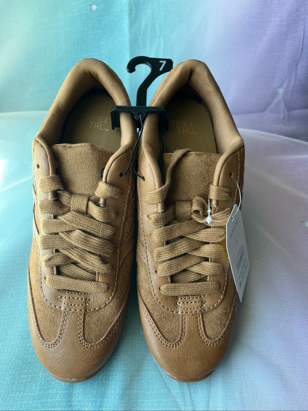 Time And Tru Lace Up Sneakers Women's Size 7 Tan Brown Shoes Memory Foam